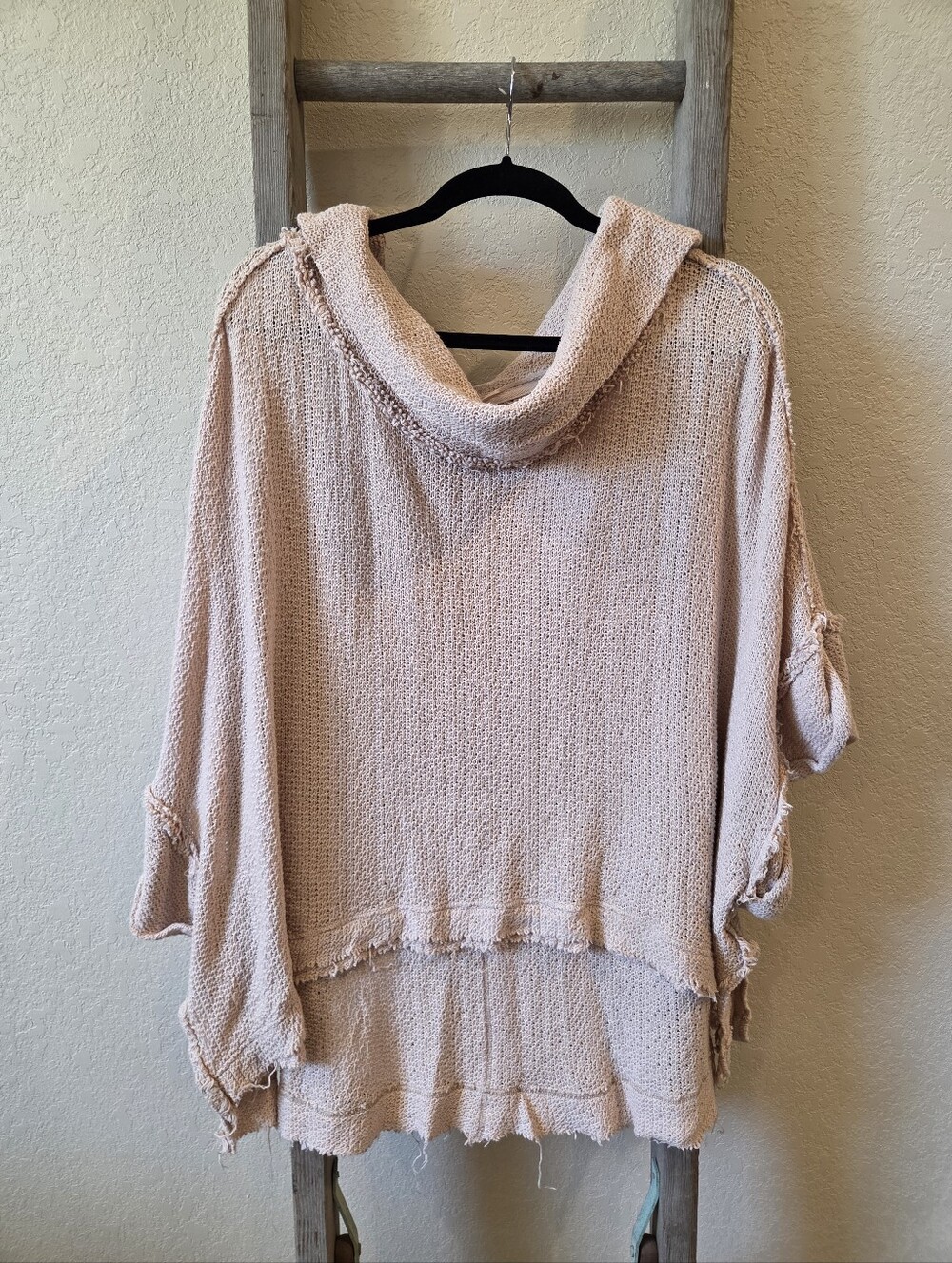 We The Free Women's Light Blush Knit Hoodie Poncho - Size Medium